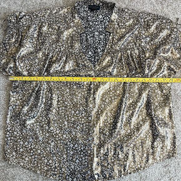 Anthropologie Current Air Metallic Gold Shimmer Ditsy Floral Top Size Small - Picture 9 of 11